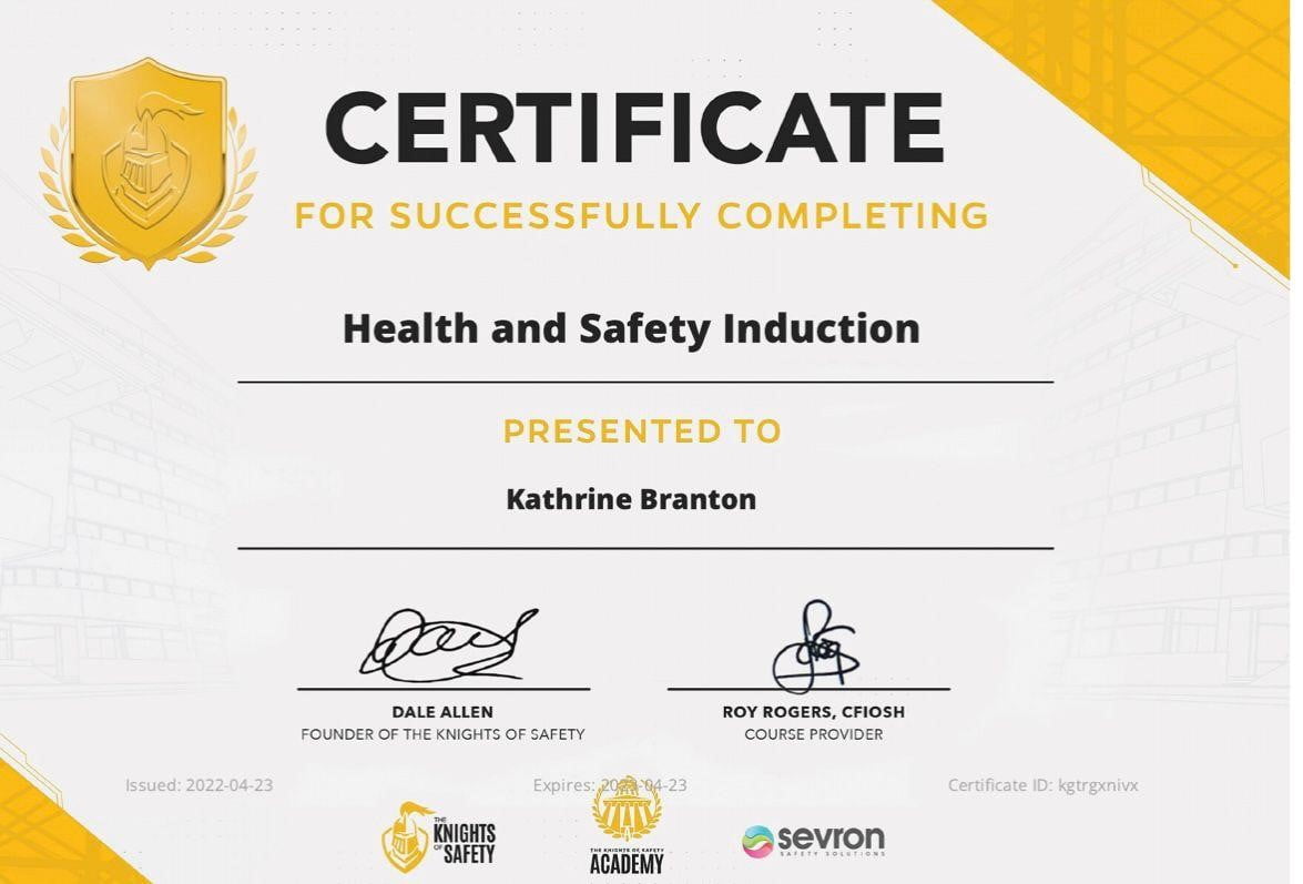 health and safety induction certificate